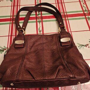 B. Makowsky Leather Basketweave Shoulder Purse